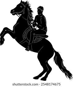 Caballo con jinete. elemento de Vector de silueta negro. El caballo se para en sus patas traseras