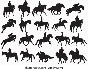 Horse Rider Black Vector Silhouette icons and Horse Riding Silhouette for Free EPS