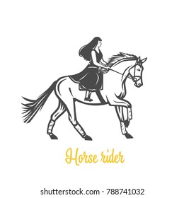 Horse rider. Black and white vector objects. 