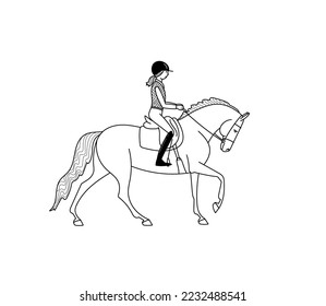 Horse and rider cantering, stylized vector, illustration, freehand pencil