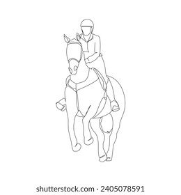 Horse rider in continuous line art drawing. Horse logo. Black and white vector illustration
