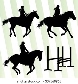 Horse with rider equestrian sport vector background concept set