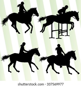 Horse with rider equestrian sport vector background concept set