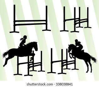 Horse with rider equestrian sport vector background concept set