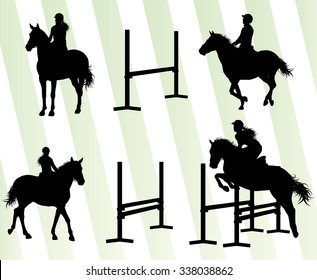 Horse with rider equestrian sport vector background concept set