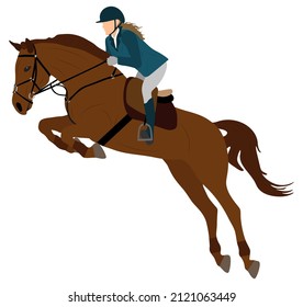 Horse rider, horse jump in equestrian sports. Vector illustration