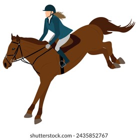 Horse rider, horse jump in equestrian sports. Vector illustration