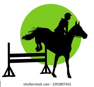 Horse and rider jumping on color background. Vector EPS10