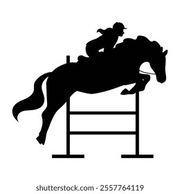 Horse Rider and Horse Jumping Over Barrier Silhouette Icon for Equestrian Sports