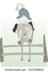 Horse and rider jumping over a fence