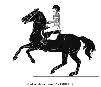 Horse rider monochrome graphics on white background