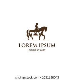 horse rider and negative space houses logo icon vector