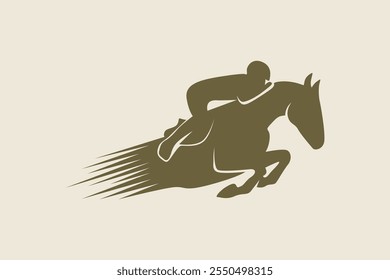 Silueta del jinete del caballo símbolo de la carrera o Vector del logotipo