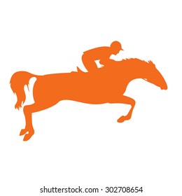 Horse and rider. Racing horse and jockey silhouette. Equestrian sport. Silhouette of racing horse with jockey on isolated background. Derby vector icon. Horse race