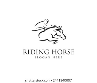 Horse and rider or racing logo design vector concept template.