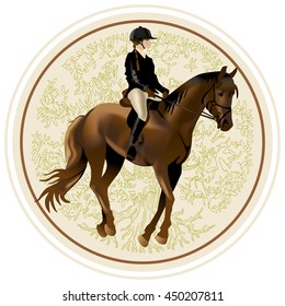 Horse and Rider realistic vector illustration. Isolated on white background. Horse Riding competition.