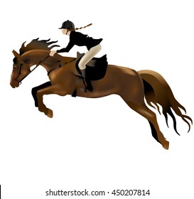 Horse and Rider realistic vector illustration. Isolated on white background. Horse Riding competition.