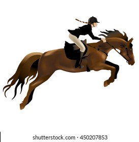 Horse and Rider realistic vector illustration. Isolated on white background. Horse Riding competition.