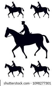 Horse rider silhouette black on white canvas side view horse and jockey , logo or sticker size , vector high quality , pony