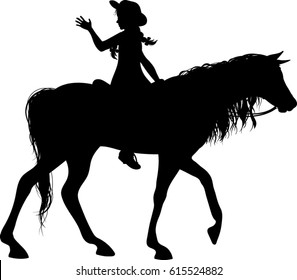 Horse Rider Silhouette - Cowgirl - Vector Illustration