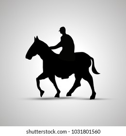 Horse rider silhouette, side view simple black icon with shadow