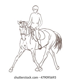 horse rider sketch. equestrian training theme vector illustration
