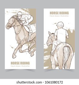 horse riding banner set. illustration of jockey. drawing vector