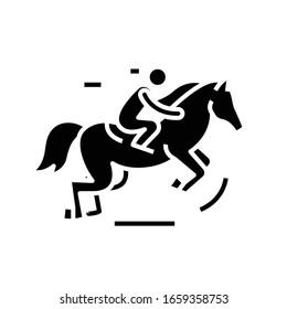 Horse riding black icon, concept illustration, vector flat symbol, glyph sign.