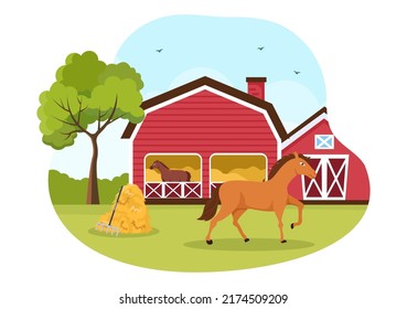 Horse Riding Cartoon Illustration with Cute People Character Practicing Horseback Ride or Equestrianism Sports in the Green Field