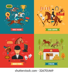  Horse riding design concept set with jockey items race and stabling flat  vector illustration