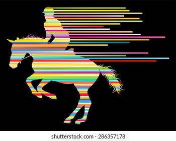 Horse riding equestrian sport with horse and rider vector background concept made of stripes