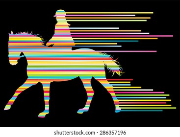 Horse riding equestrian sport with horse and rider vector background concept made of stripes