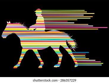 Horse riding equestrian sport with horse and rider vector background concept made of stripes