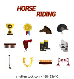 Horse riding flat icon set