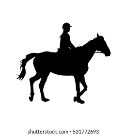 Horse riding, girl sitting on horseback, vector silhouette