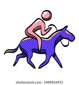 Horse riding halftone icon hand drawn color vector illustration