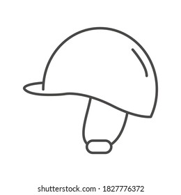 Horse riding helmet flat outline icon. Lined art. Equestrian jockey rider cap. Protective hat for jumping or dressage competition. Simple modern vector illustration isolated on white background.