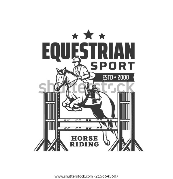 Horse riding icon,\
equestrian sport or jockey polo club, vector emblem. Horse racing\
tournament and steeplechase races championship on hippodrome,\
equine riders club
