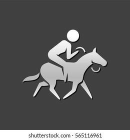 Horse riding icon in metallic grey color style. Sport championship race