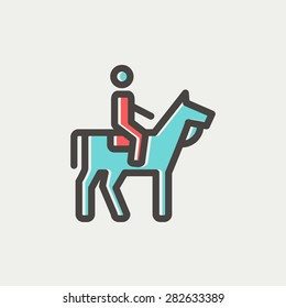 Horse riding icon thin line for web and mobile, modern minimalistic flat design. Vector icon with dark grey outline and offset colour on light grey background.