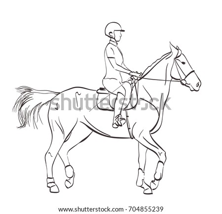 Horse Riding Illustration Line Art Drawing Stock Vector (Royalty Free