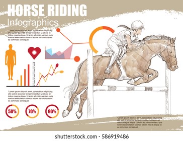 horse riding infographic vector. hand drawn illustration of horse riding