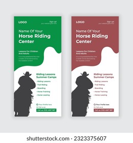 Horse riding lessons Rack Card, dl flyer, poster, leaflet Template or Horse Farm Dl Flyer design