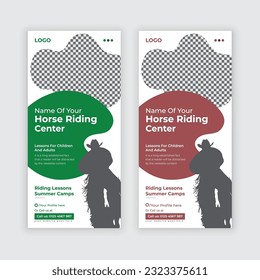 Horse riding lessons Rack Card, dl flyer, poster, leaflet Template or Horse Farm Dl Flyer design