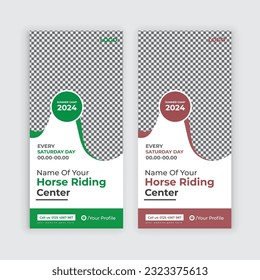 Horse riding lessons Rack Card, dl flyer, poster, leaflet Template or Horse Farm Dl Flyer design