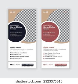 Horse riding lessons Rack Card, dl flyer, poster, leaflet Template or Horse Farm Dl Flyer design