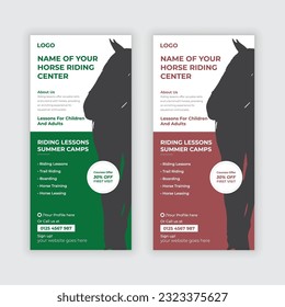 Horse riding lessons Rack Card, dl flyer, poster, leaflet Template or Horse Farm Dl Flyer design