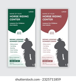 Horse riding lessons Rack Card, dl flyer Template or Horse Farm Dl Flyer design, Horseback riding lesson Dl flyer template
