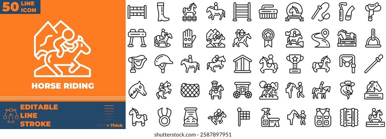 Horse Riding Line Editable Icons set. Vector illustration in modern thin line style of horese riding icons: Horse riding, racing, horseshoe, medal, etc