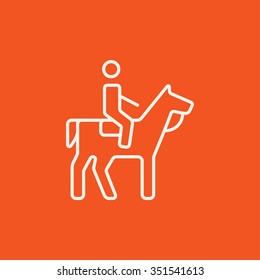 Horse riding line icon for web, mobile and infographics. Vector white icon isolated on red background.